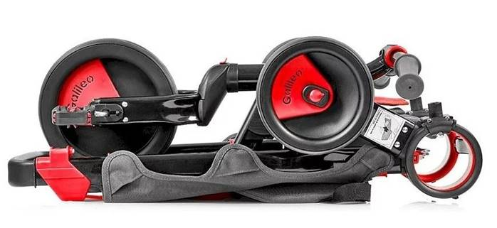 Triciclo Galileo - Bicicletta Passeggino Evolutivo - Pieghevole - 4 in 1 - Nero e Rosso - Età 1/3 Anni - 50516