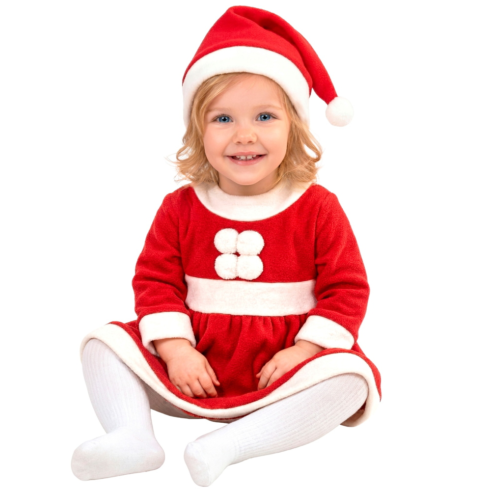 Costume Vestito Abito Travestimento Carnevale Cosplay Miss Santa Natale Bambina 6 Mesi- 3 Anni - 1492