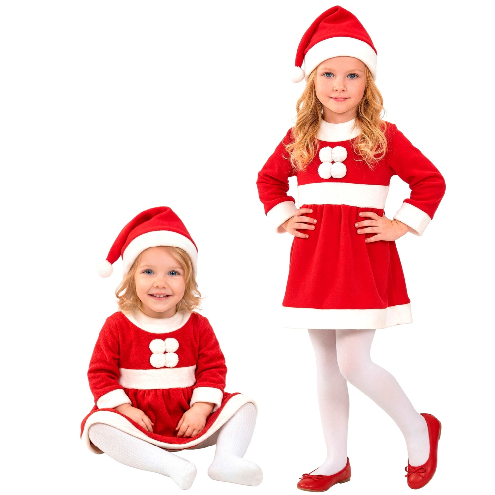 Costume Vestito Abito Travestimento Carnevale Cosplay Miss Santa Natale Bambina 6 Mesi- 3 Anni - 1492