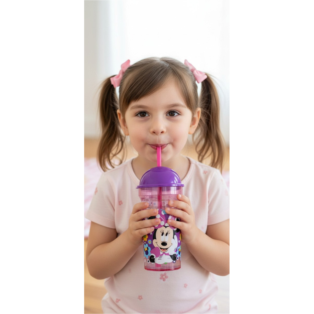 Bicchiere con Cannuccia Minnie DISNEY 460 Ml Bpa Free con Coperchio - St81288