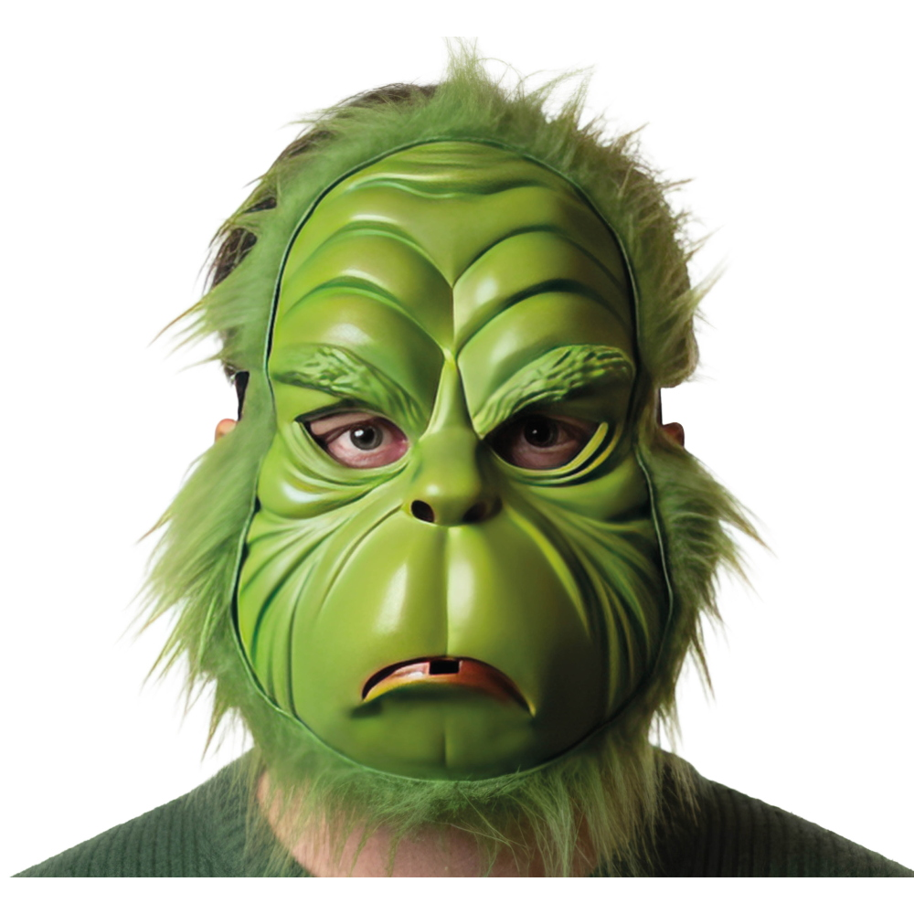 Maschera Folle Verde in PVC con Elastico Accessorio Travestimento Cosplay Grinch - 20103