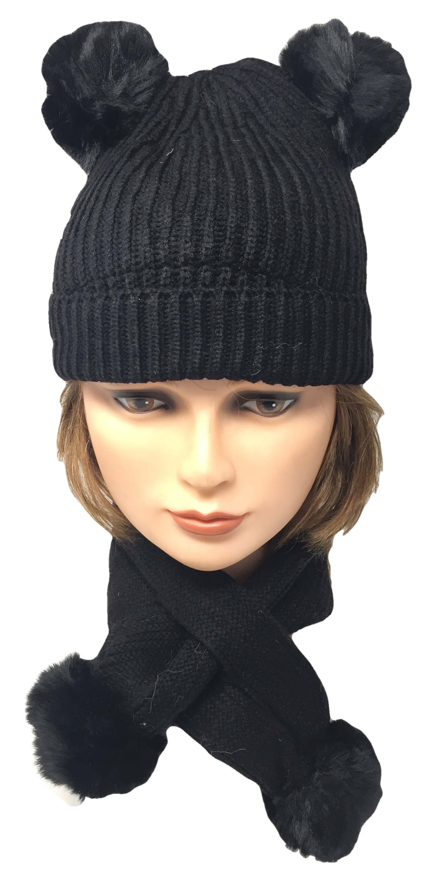 Cappello Invernale Felpato 2 Pon Pon con Sciarpa - Taglia Unica - Bambina - 8638/1