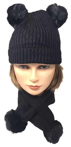 Cappello Invernale Felpato 2 Pon Pon con Sciarpa - Taglia Unica - Bambina - 8638/1