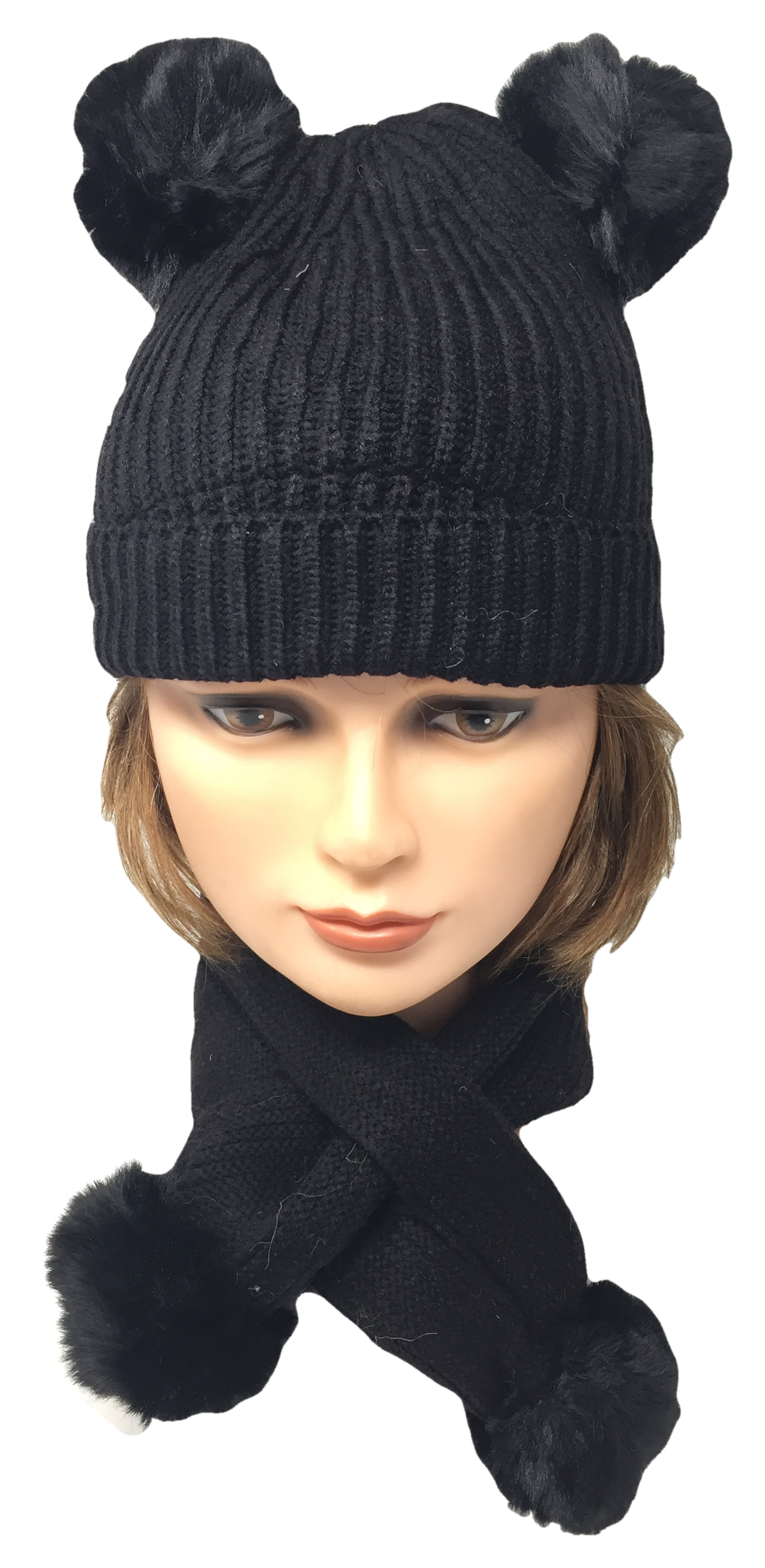 Cappello Invernale Felpato 2 Pon Pon con Sciarpa - Taglia Unica - Bambina - 8638/1