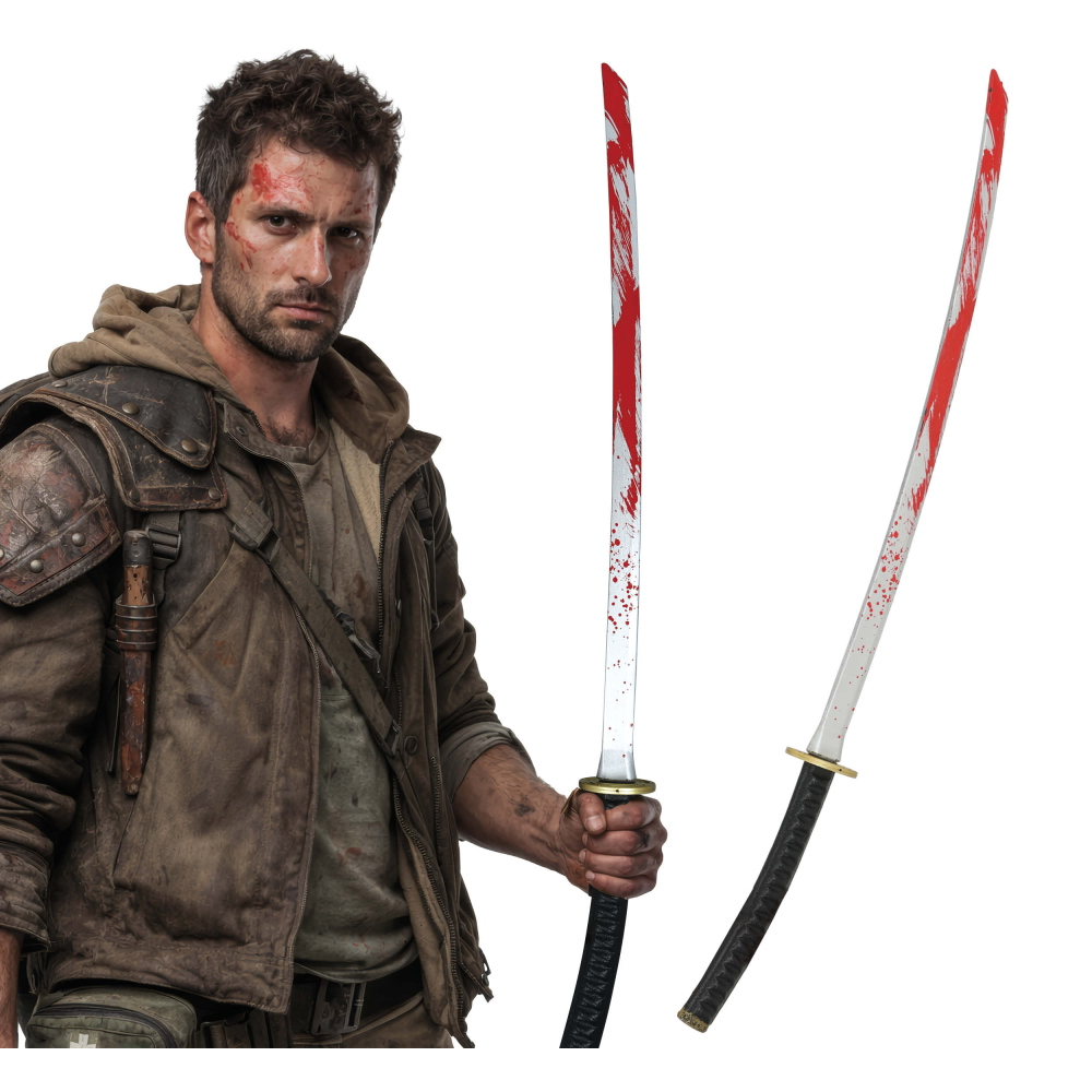 Spada Samurai Giocattolo con Sangue 97 CM Accessorio Travestimento Cosplay Halloween - 19538