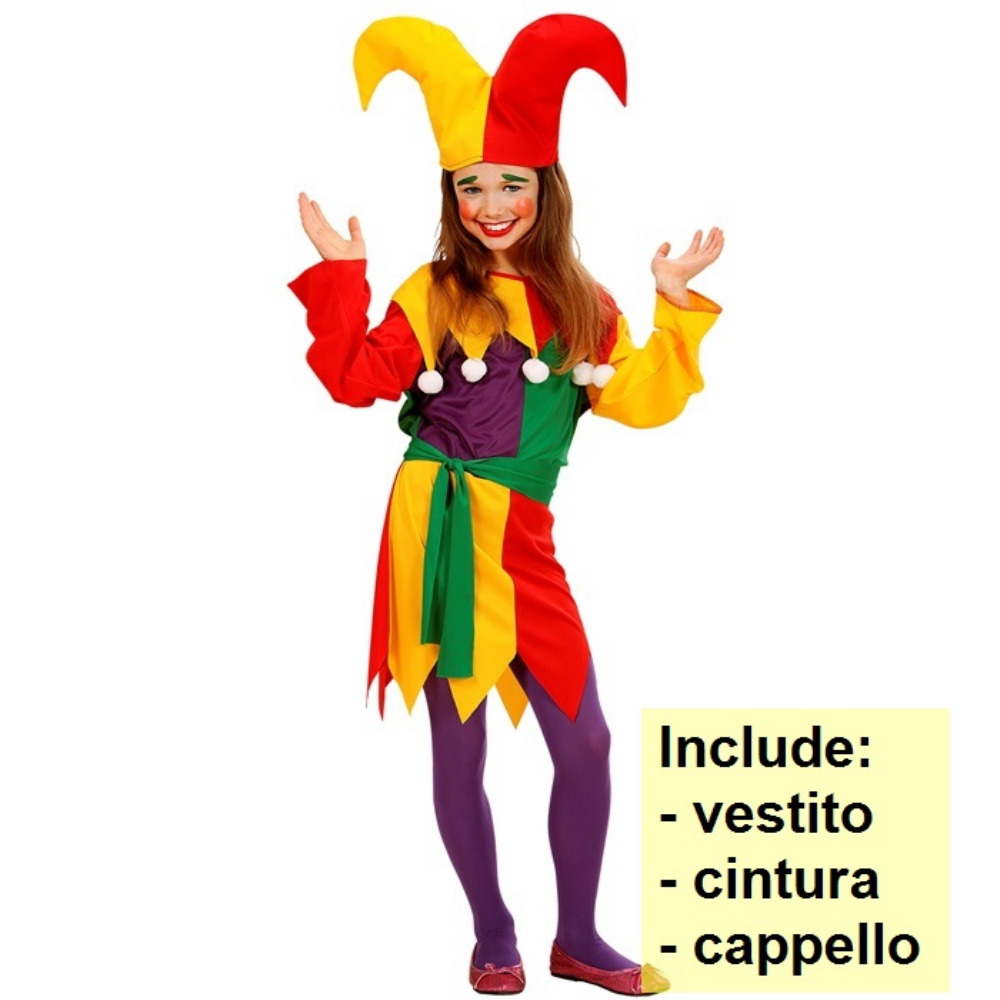 Costume Vestito Abito Travestimento Carnevale Halloween Bambina Jolly Jester - 0258