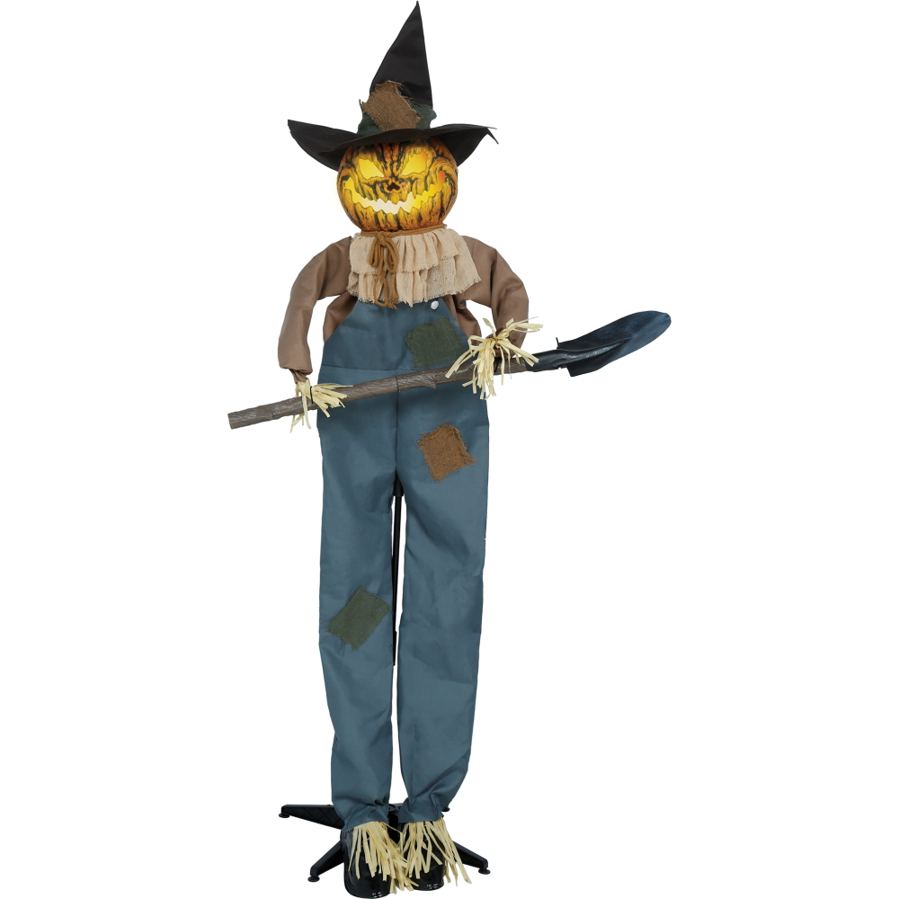 Decorazione Spaventapasseri 190 CM con Base Animato Luci Suoni e Movimento Accessorio Halloween - 29853