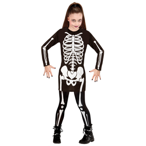 Costume Vestito Abito Travestimento Carnevale Halloween Bambina Scheletro Bianco - 0036