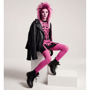 Costume Vestito Abito Travestimento Carnevale Halloween Bambina Scheletro Rosa - 0037