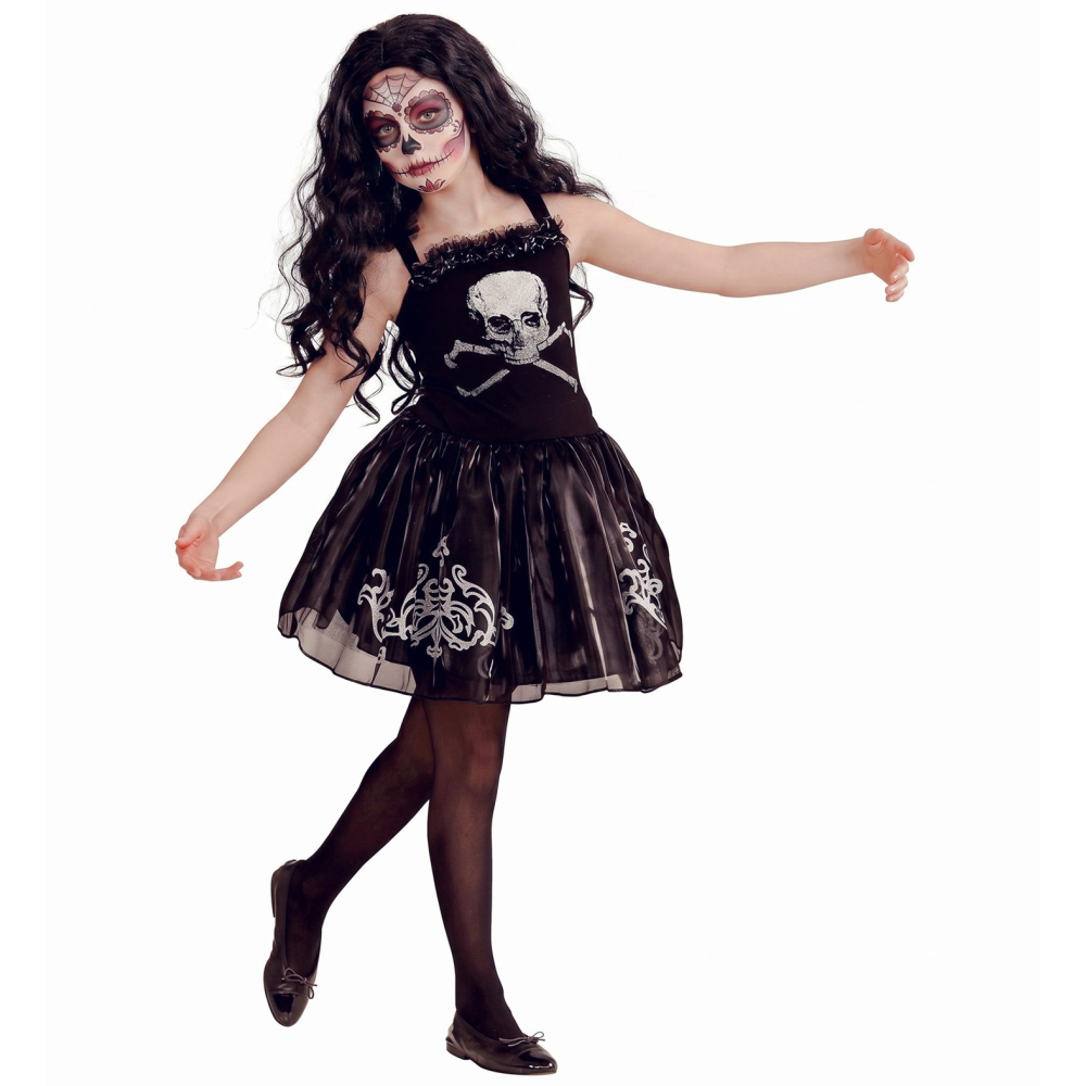 Costume Vestito Abito Travestimento Carnevale Halloween Bambina Skullerina Scheletro Ballerina - 0547