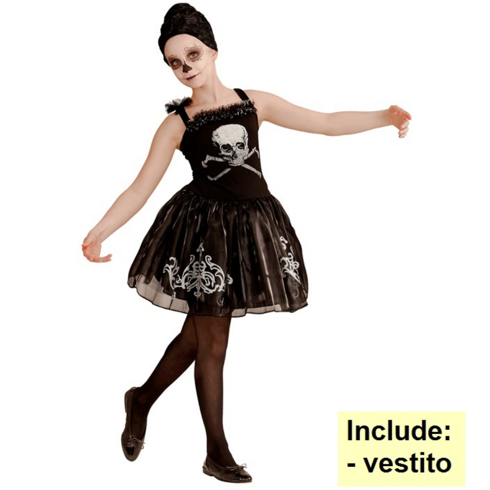 Costume Vestito Abito Travestimento Carnevale Halloween Bambina Skullerina Scheletro Ballerina - 0547