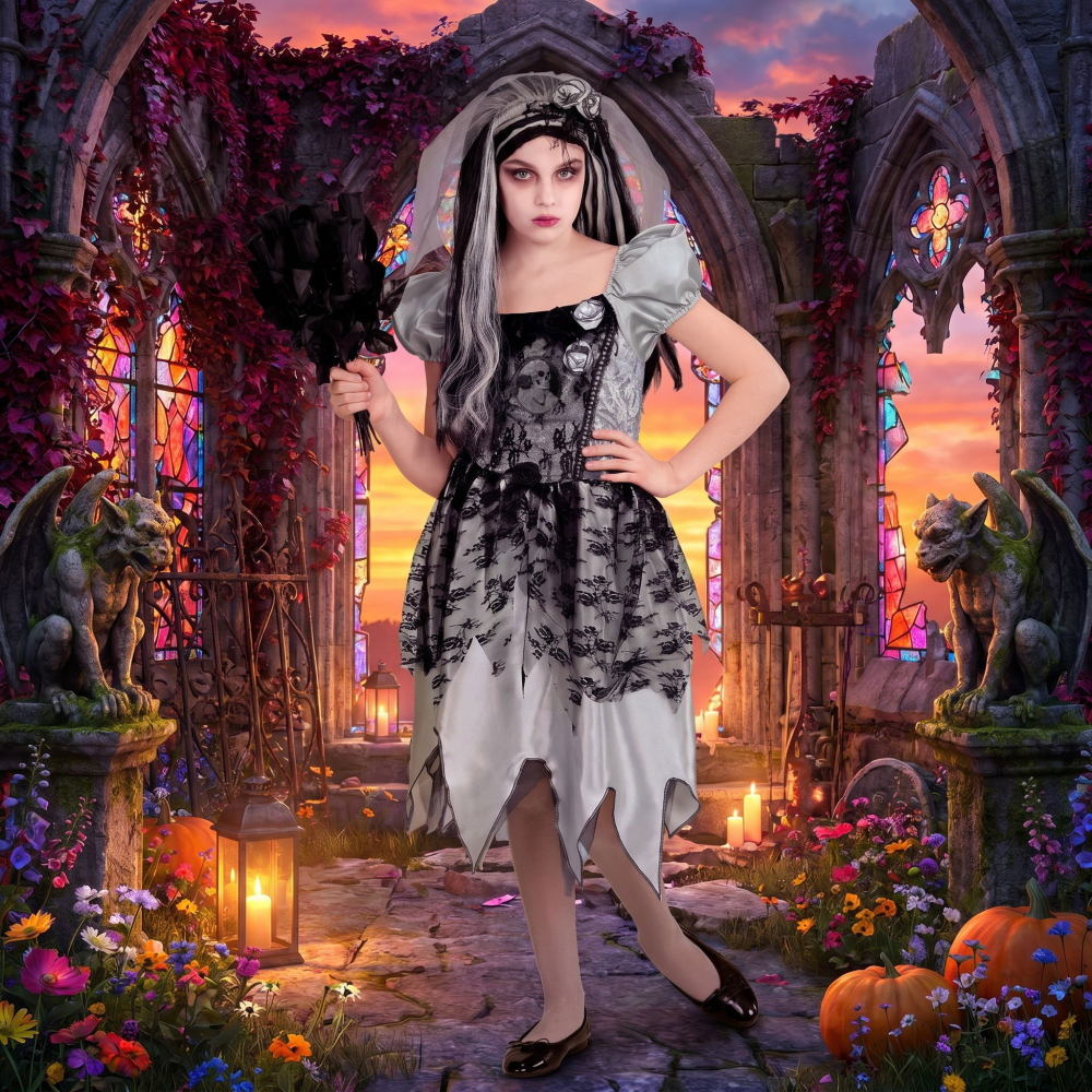 Costume Vestito Abito Travestimento Carnevale Halloween Bambina Sposa Spettrale - 0546