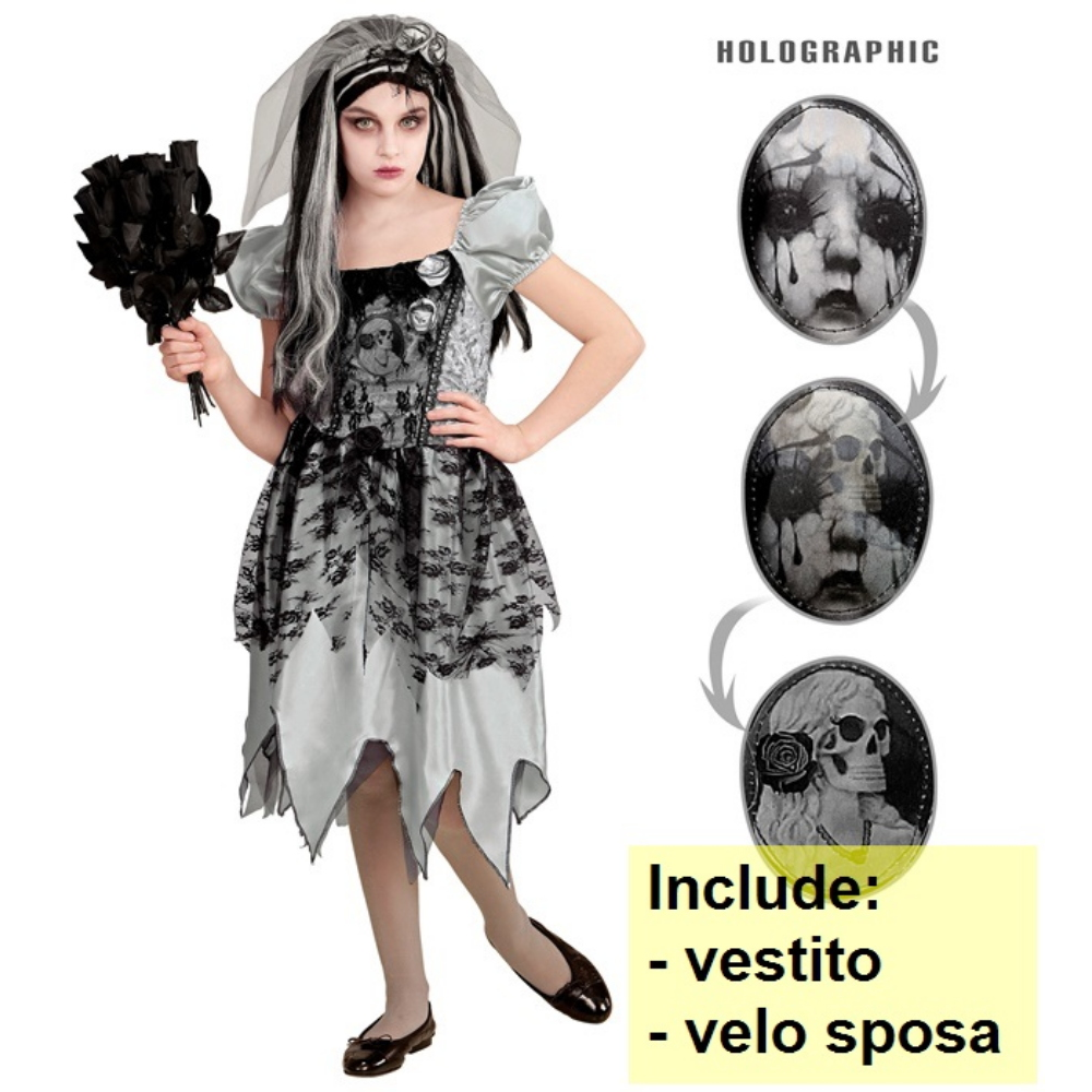 Costume Vestito Abito Travestimento Carnevale Halloween Bambina Sposa Spettrale - 0546