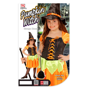 Costume Vestito Abito Travestimento Carnevale Halloween Bambina Strega Zucca Paillettes - 4904