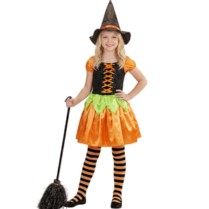 Costume Vestito Abito Travestimento Carnevale Halloween Bambina Strega Zucca Paillettes - 4904