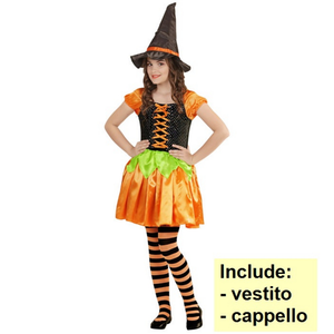 Costume Vestito Abito Travestimento Carnevale Halloween Bambina Strega Zucca Paillettes - 4904
