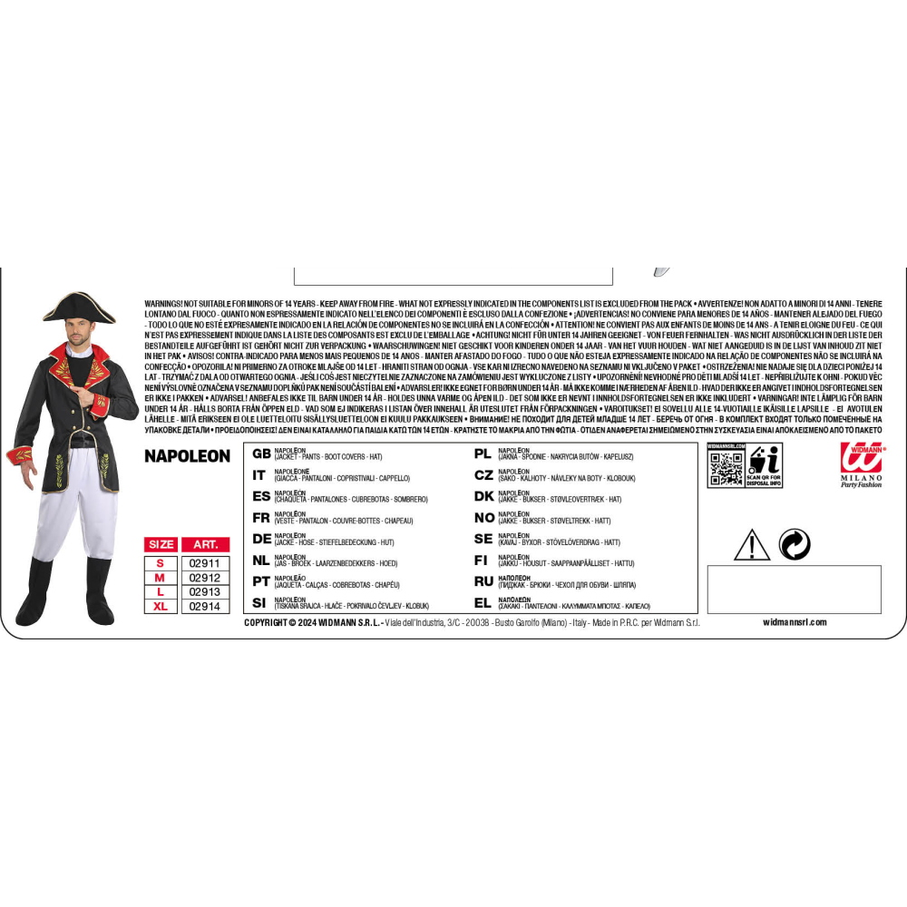 Costume Vestito Abito Travestimento Carnevale Halloween Cosplay Adulto Napoleone - 0291