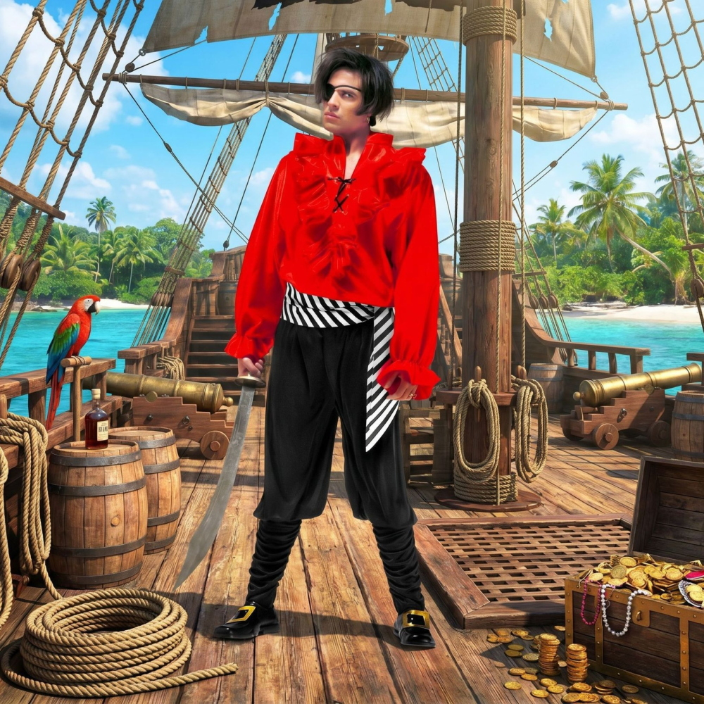 Costume Vestito Abito Travestimento Carnevale Halloween Cosplay Adulto Pirata Dei Caraibi