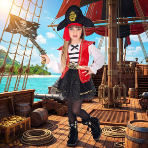 Costume Vestito Abito Travestimento Carnevale Halloween Cosplay Bambina Capitano Pirata - 0698