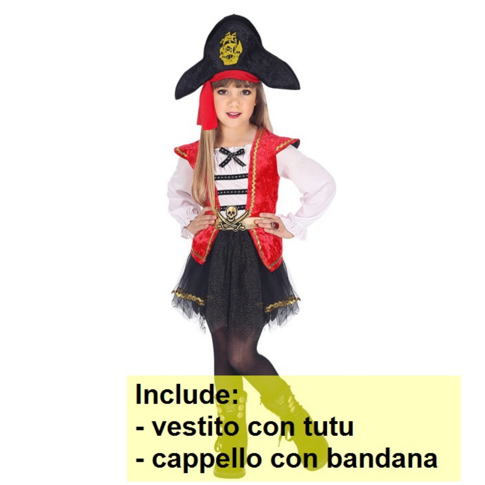 Costume Vestito Abito Travestimento Carnevale Halloween Cosplay Bambina Capitano Pirata - 0698