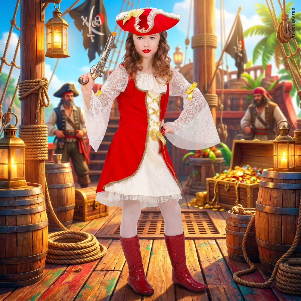 Costume Vestito Abito Travestimento Carnevale Halloween Cosplay Bambina Capitano Pirata - 5879