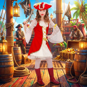 Costume Vestito Abito Travestimento Carnevale Halloween Cosplay Bambina Capitano Pirata - 5879