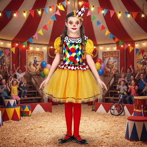 Costume Vestito Abito Travestimento Carnevale Halloween Cosplay Bambina Clown - 0695