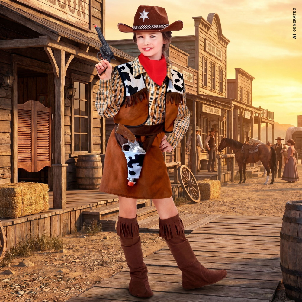 Costume Vestito Abito Travestimento Carnevale Halloween Cosplay Bambina Cowgirl - 3676