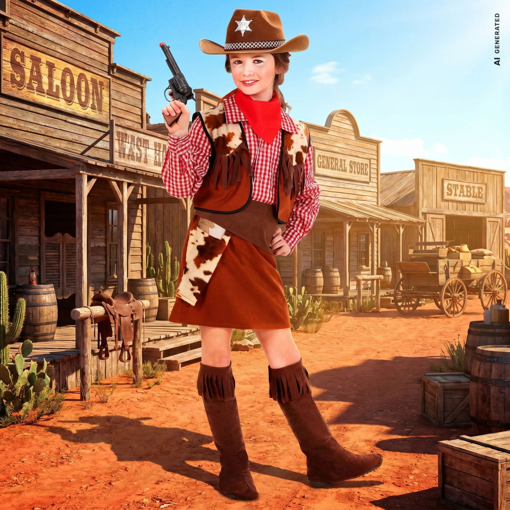 Costume Vestito Abito Travestimento Carnevale Halloween Cosplay Bambina Cowgirl - 5881