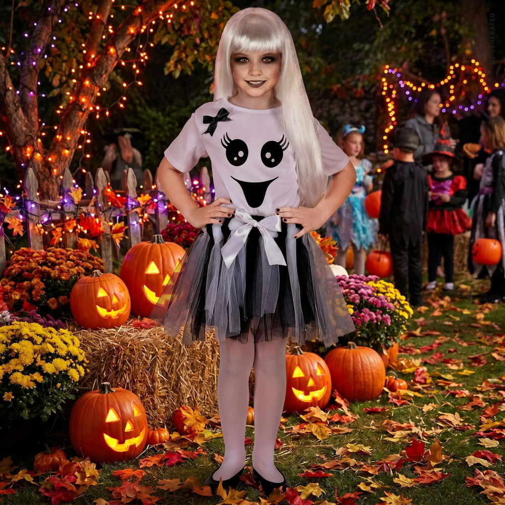 Costume Vestito Abito Travestimento Carnevale Halloween Cosplay Bambina- Fantasma - 9653