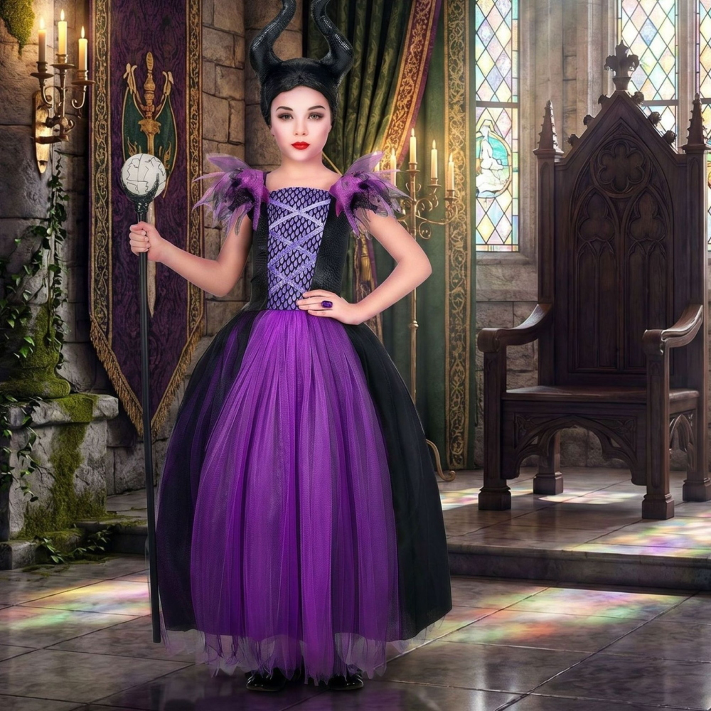 Costume Vestito Abito Travestimento Carnevale Halloween Cosplay Bambina Malefica - 7024