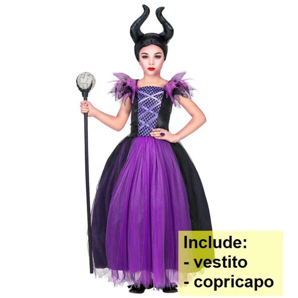 Costume Vestito Abito Travestimento Carnevale Halloween Cosplay Bambina Malefica - 7024