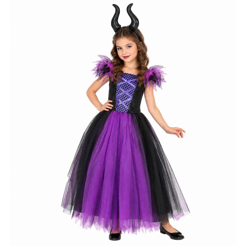 Costume Vestito Abito Travestimento Carnevale Halloween Cosplay Bambina Malefica - 7024