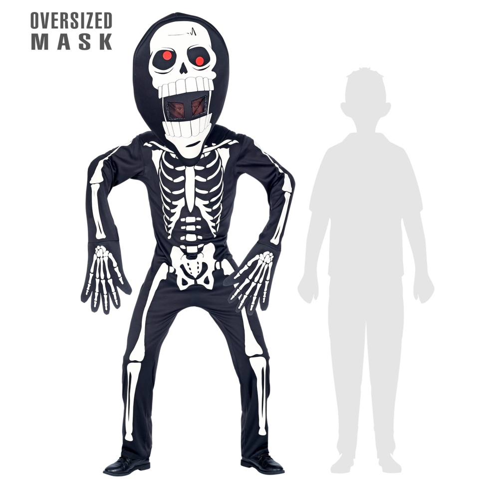 Costume Scheletro con Maschera Sovradimensionata Travestimento Halloween Cosplay - 0879