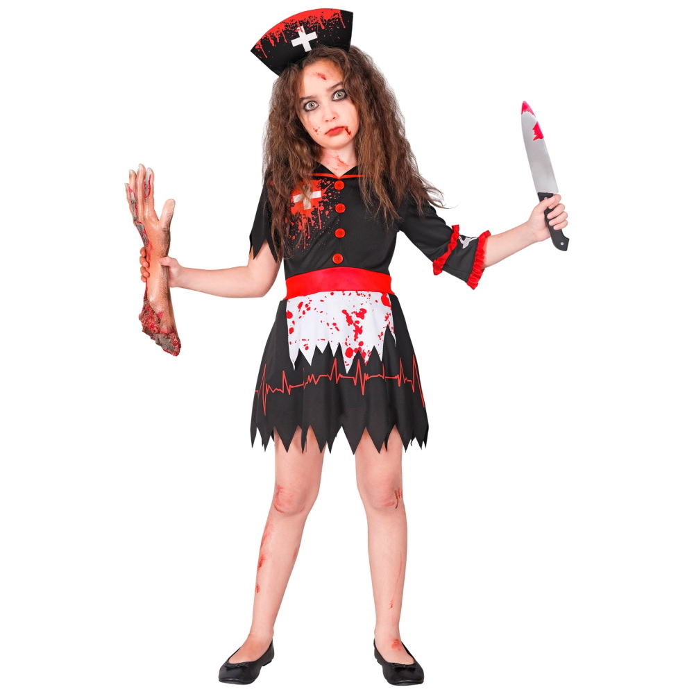 Costume Infermiera Zombie Abito e Copricapo Travestimento Halloween Carnevale Cosplay- 1887