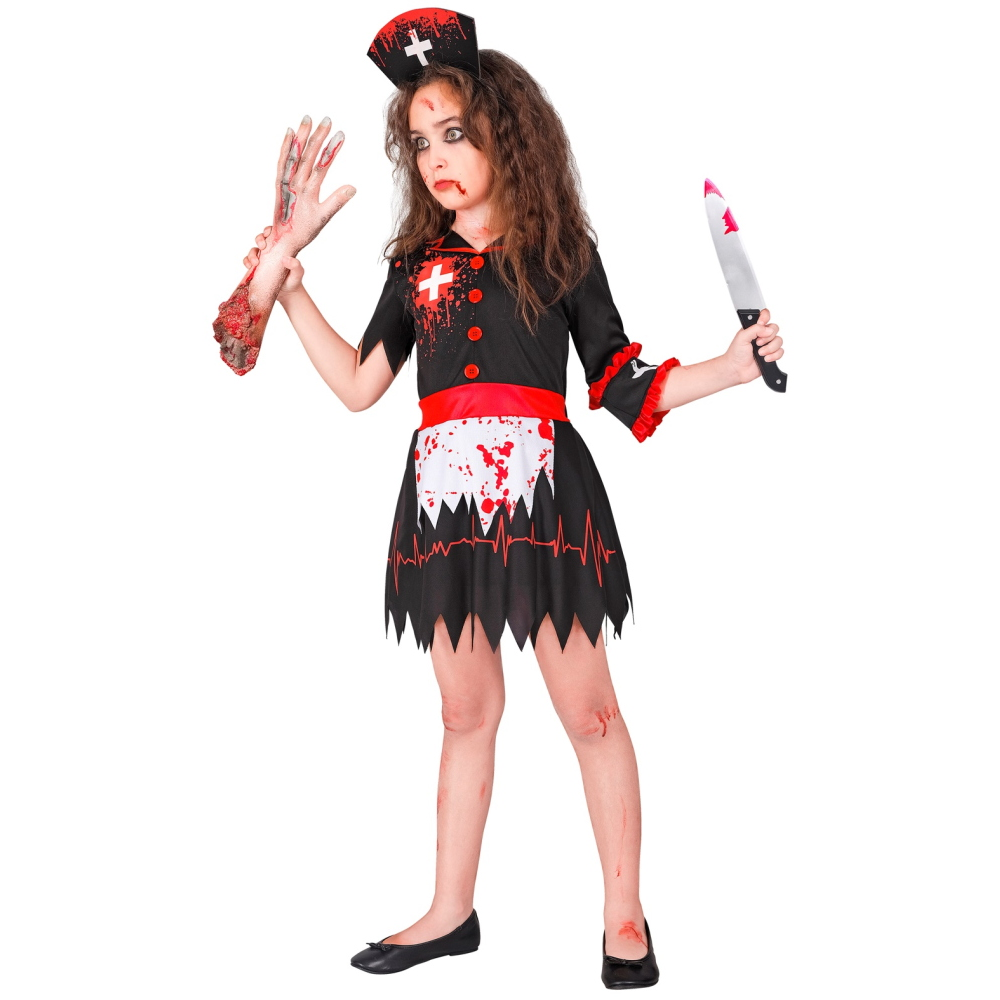 Costume Infermiera Zombie Abito e Copricapo Travestimento Halloween Carnevale Cosplay- 1887
