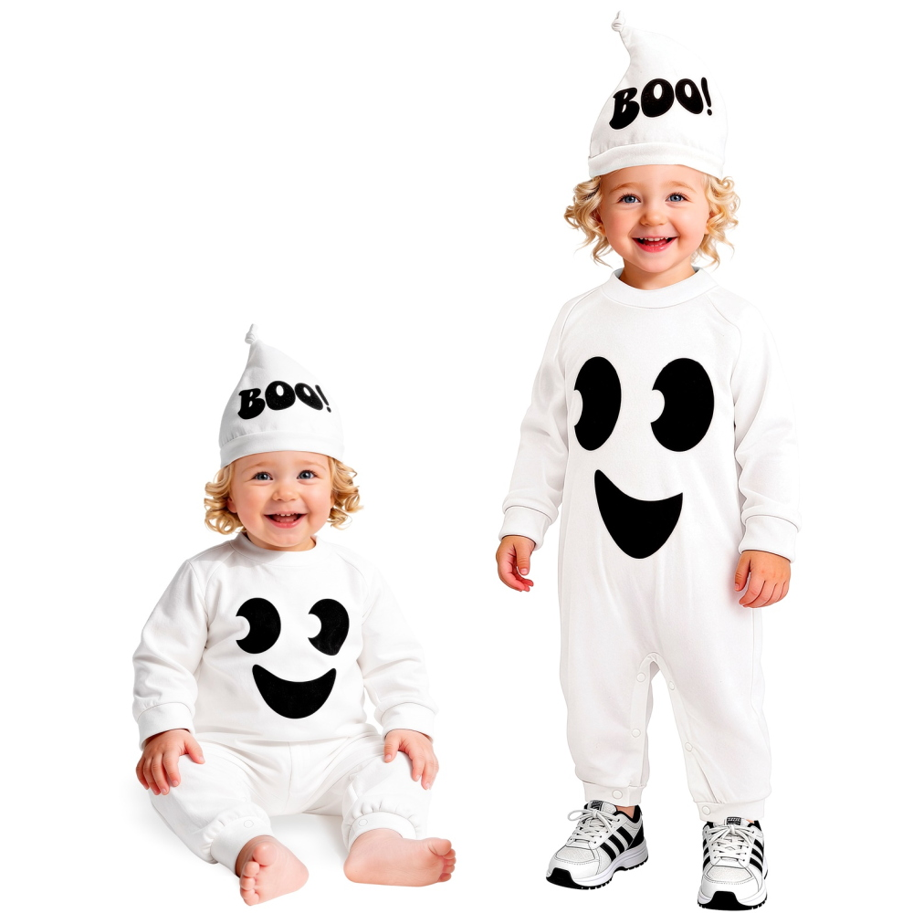 Costume Fantasma Tuta e Copricapo Travestimento Halloween Carnevale Cosplay - 9361