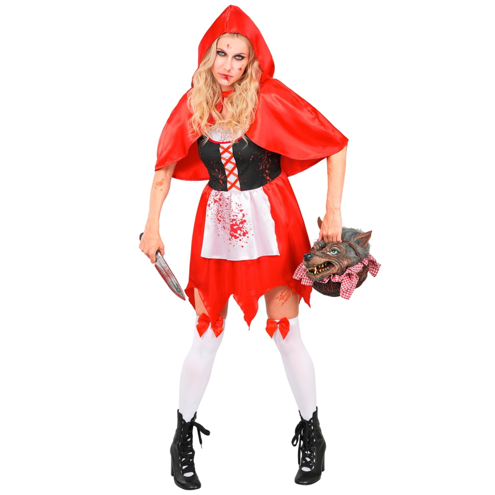 Costume Mantellino Rosso Zombie Travestimento Halloween Cosplay Cappuccetto Horror - 9344
