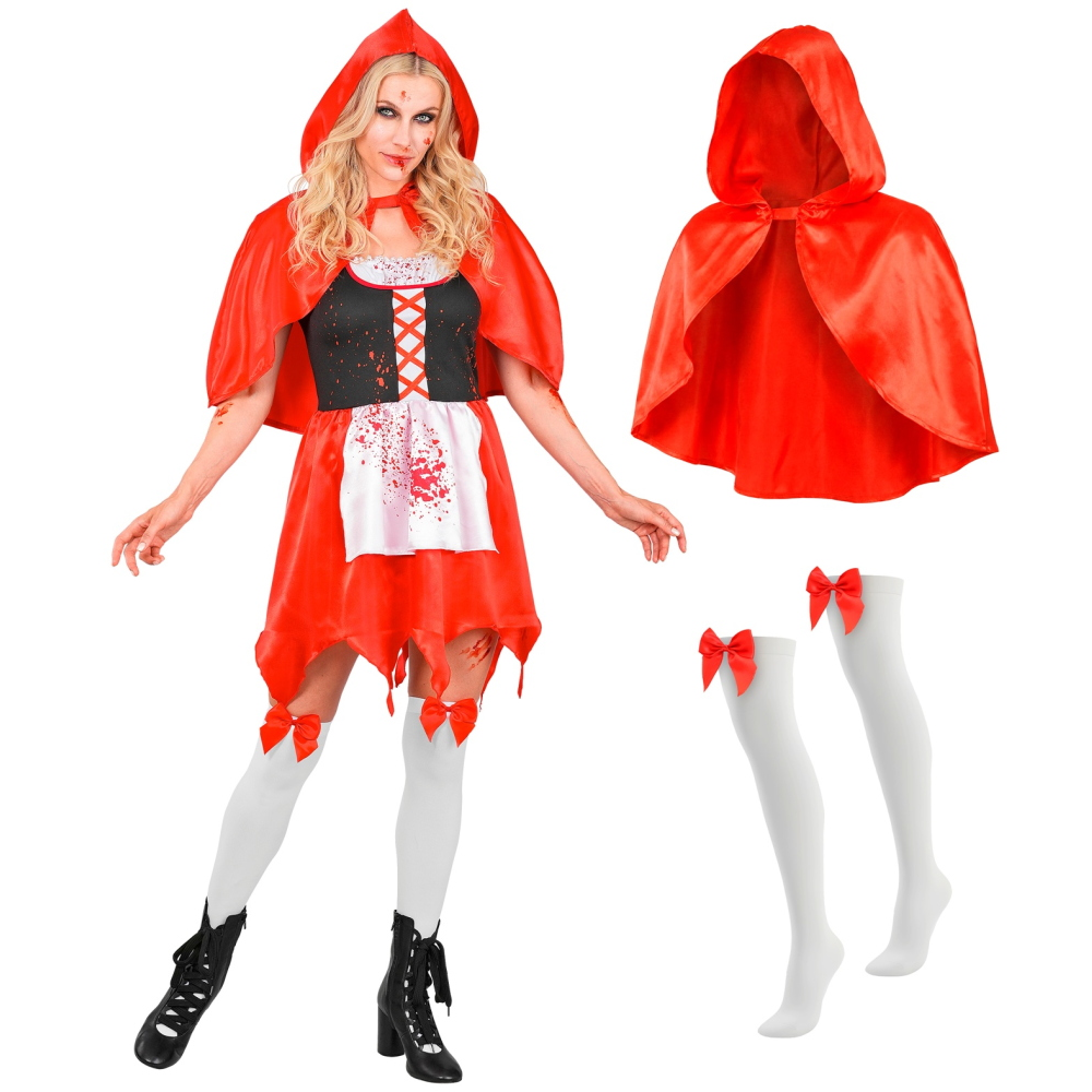 Costume Mantellino Rosso Zombie Travestimento Halloween Cosplay Cappuccetto Horror - 9344