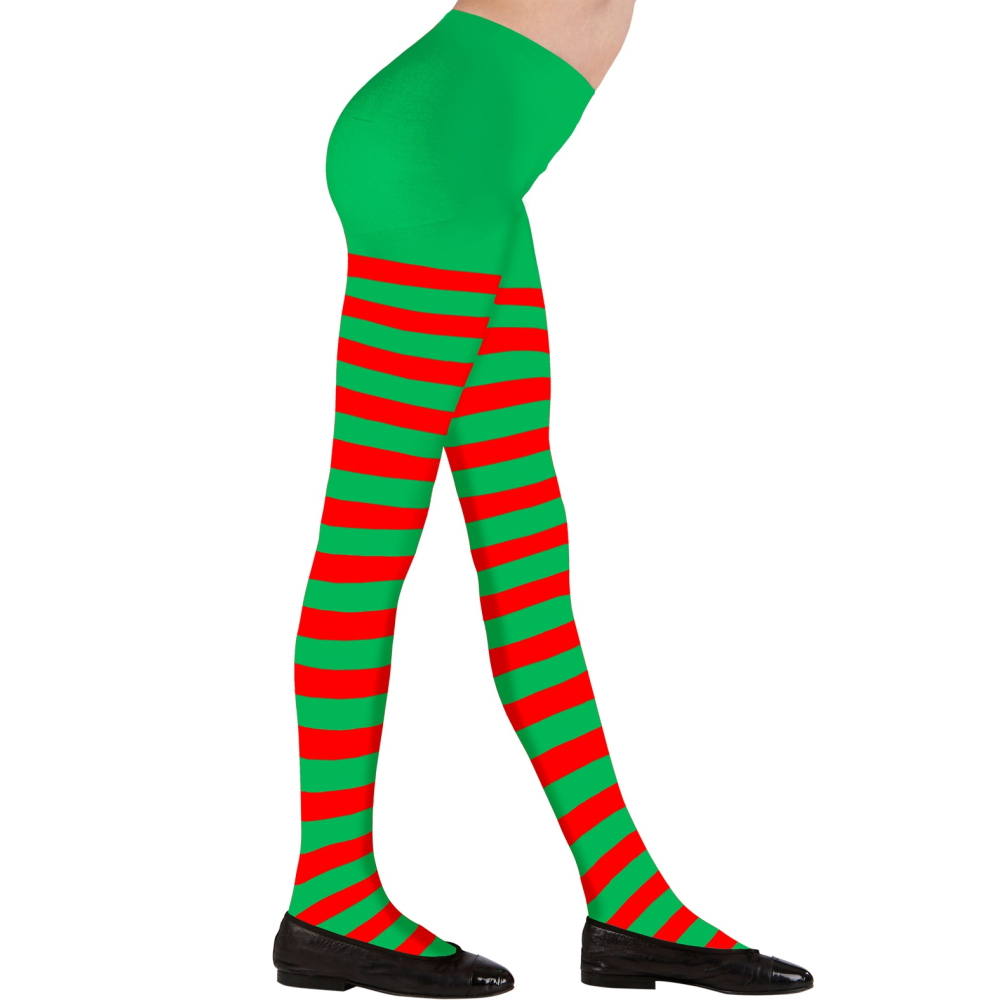 Calze Collant Rigati Parigine Verde/rosso Abito Travestimento Vestito Carnevale - 0480