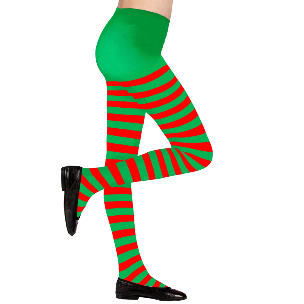 Calze Collant Rigati Parigine Verde/rosso Abito Travestimento Vestito Carnevale - 0480