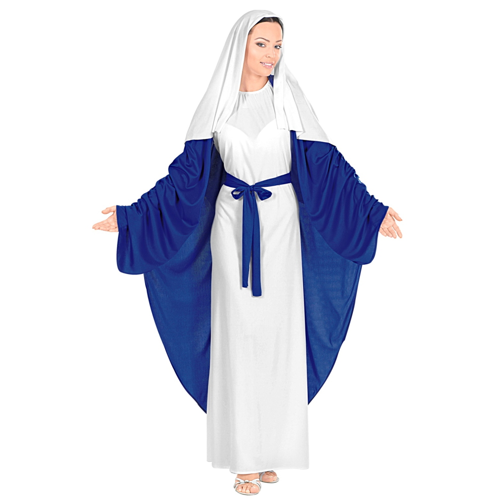 Costume Maria Santissima Tunica Copricapo Travestimento Donna Recita Natale Carnevale Cosplay  5838
