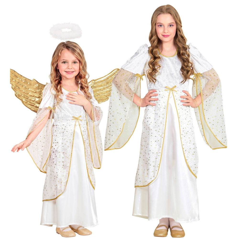 Costume Angelo Vestito Lungo Travestimento Bambina Recita Natale Carnevale Cosplay- 5899