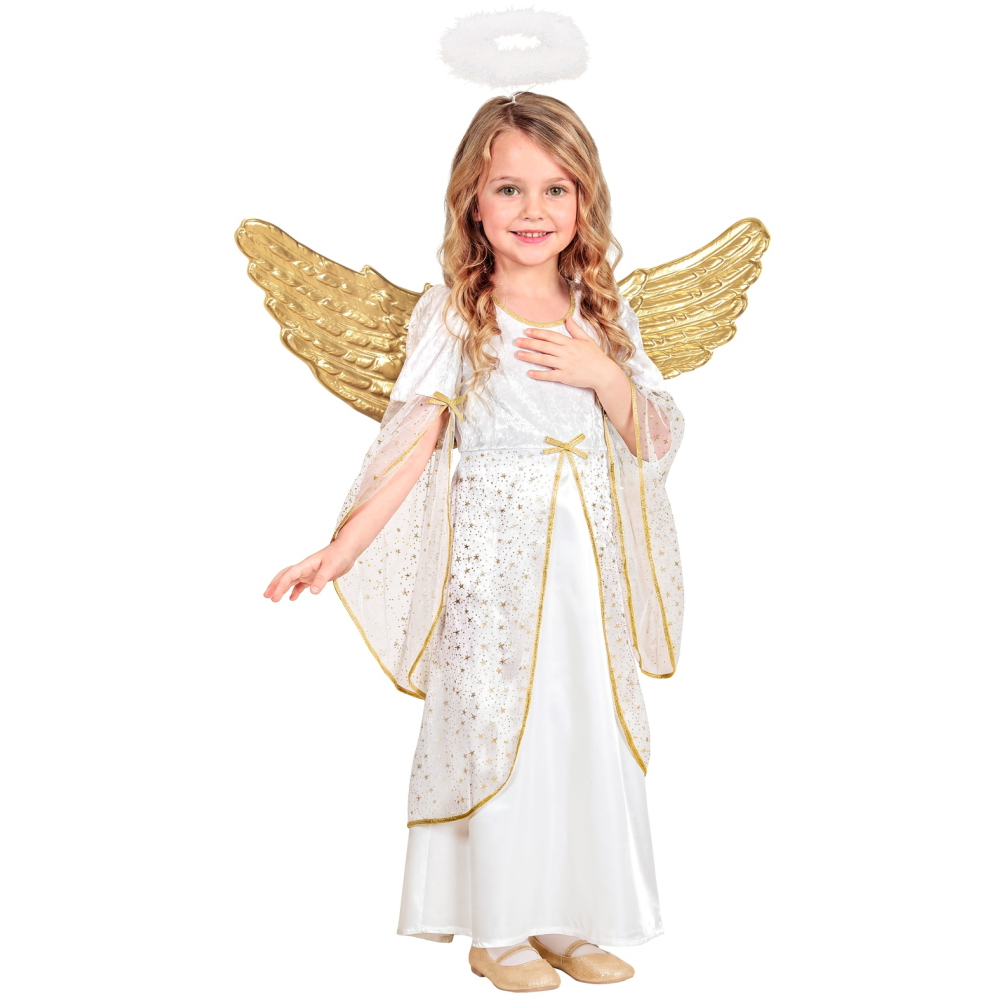 Costume Angelo Vestito Lungo Travestimento Bambina Recita Natale Carnevale Cosplay- 5899