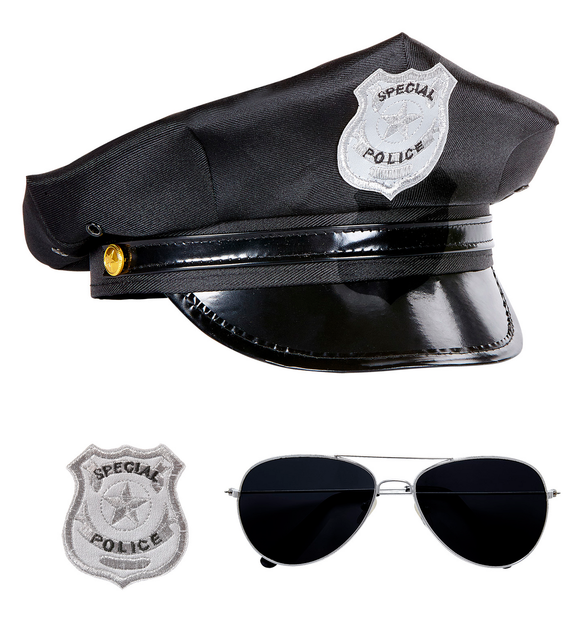 Set Poliziotto - Cappello, Occhiali e Distintivo - Accessori Travestimento Carnevale Adulto - 95719