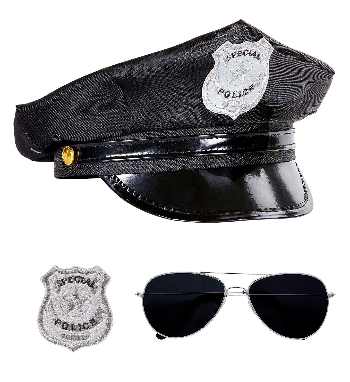 Set Poliziotto - Cappello, Occhiali e Distintivo - Accessori Travestimento Carnevale Adulto - 95719