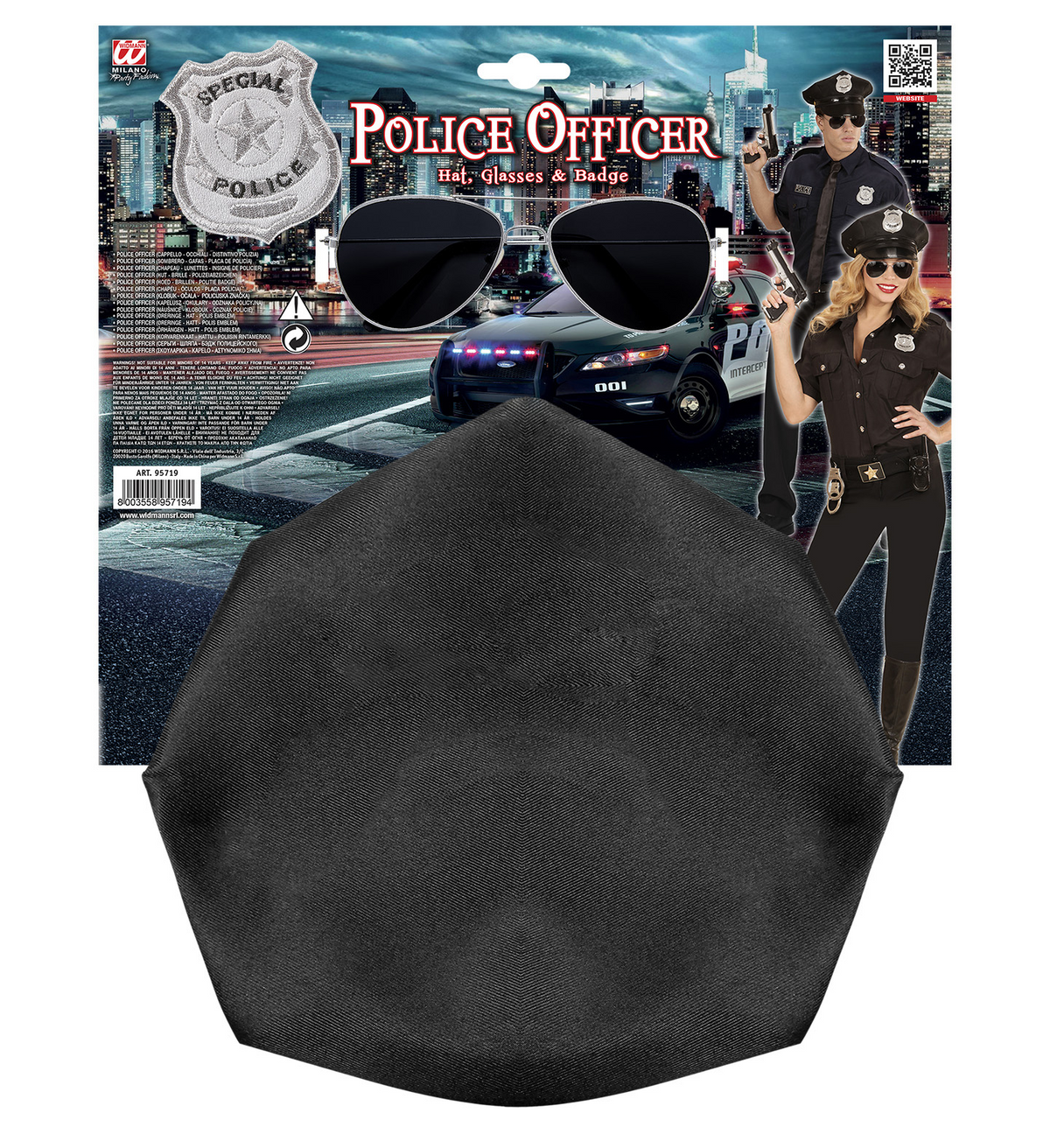 Set Poliziotto - Cappello, Occhiali e Distintivo - Accessori Travestimento Carnevale Adulto - 95719