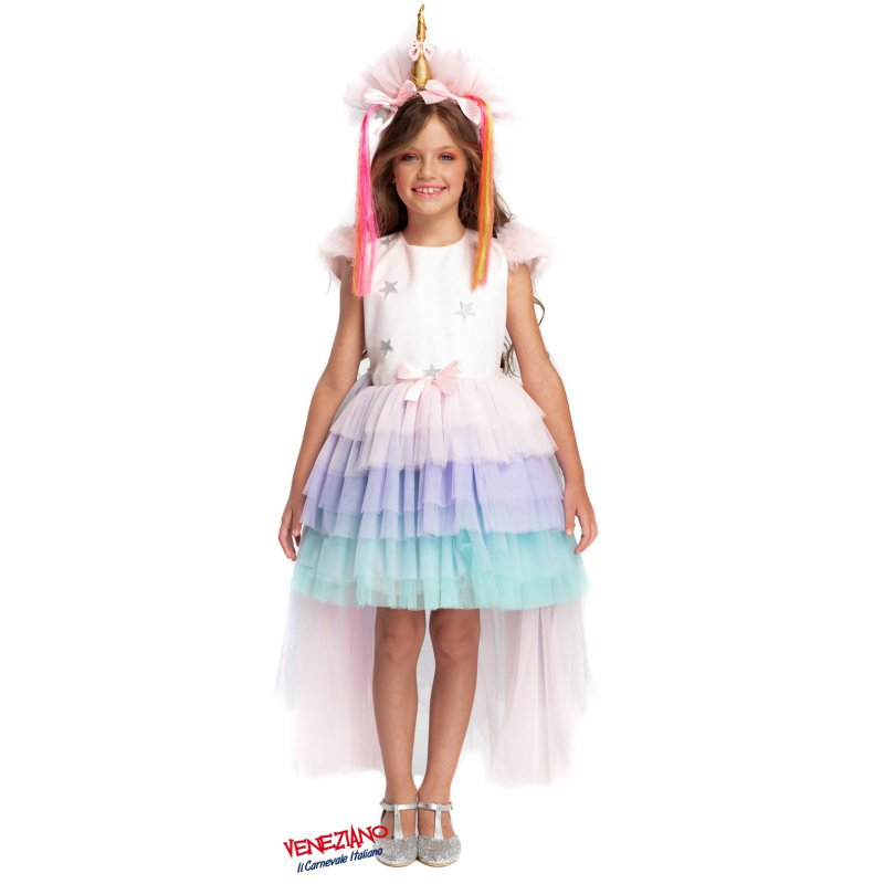 Vestito Carnevale Principessa Arcobaleno Costume Travestimento Bambina - 54146