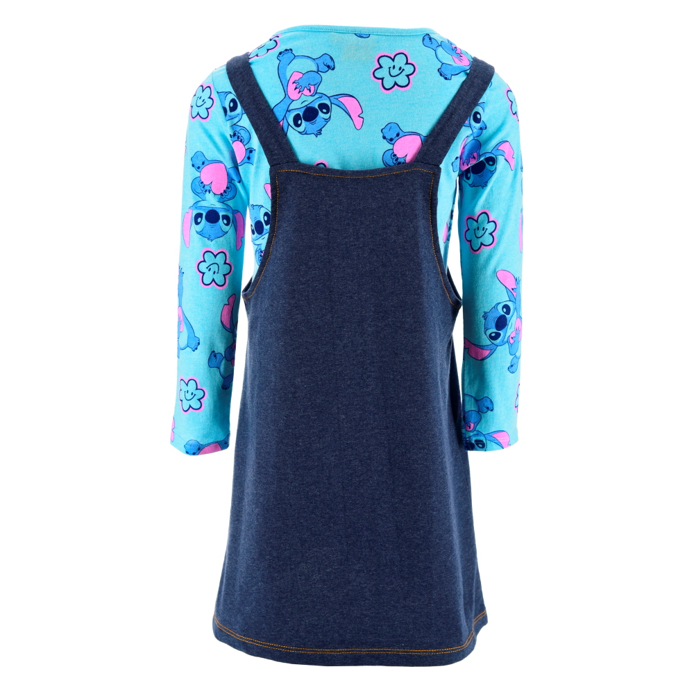 Completo Bambina Stitch DISNEY T-Shirt Manica Lunga Salopette Denim - Zh10267