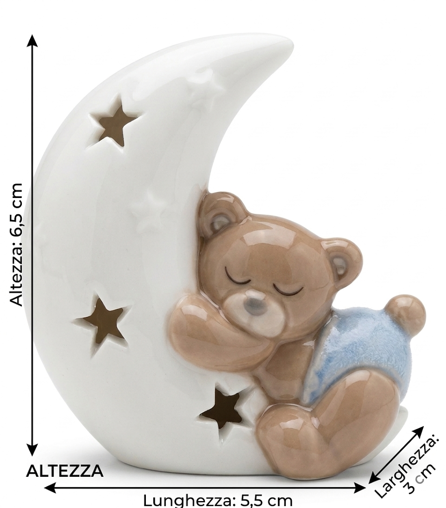 Bomboniera Statuina Orsetto Sulla Luna in Porcellana H 6,5 CM Ilary Queen - Iq3357